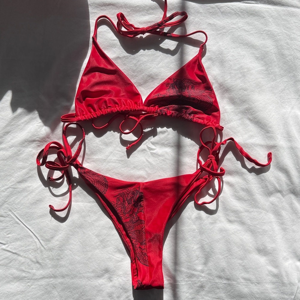 SHEIN Red and Black Bikini Set